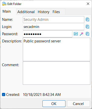 new folder settings of password manager